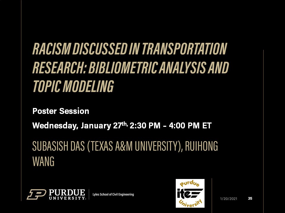 Purdue colleagues virtually presenting various Lecturn, workshops, and Poster Sessions at the 2021 TRB Annual Meeting. @NASEMTRB  @PurdueCE  @JTRP1937  @CCATPurdue  @ITEhq  @IndianaIte
