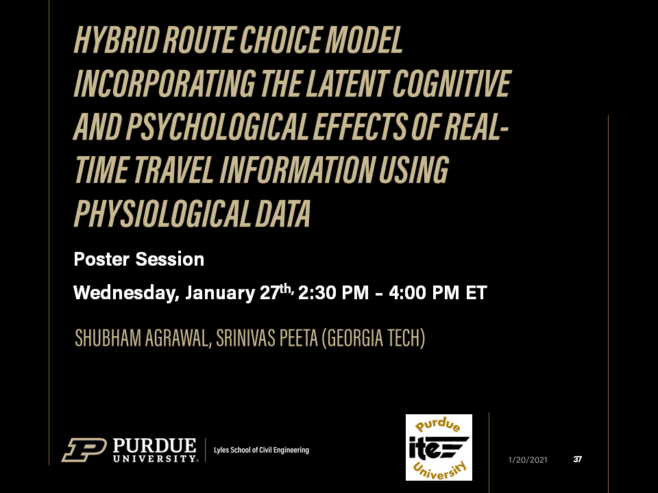 Purdue colleagues virtually presenting various Lecturn, workshops, and Poster Sessions at the 2021 TRB Annual Meeting. @NASEMTRB  @PurdueCE  @JTRP1937  @CCATPurdue  @ITEhq  @IndianaIte