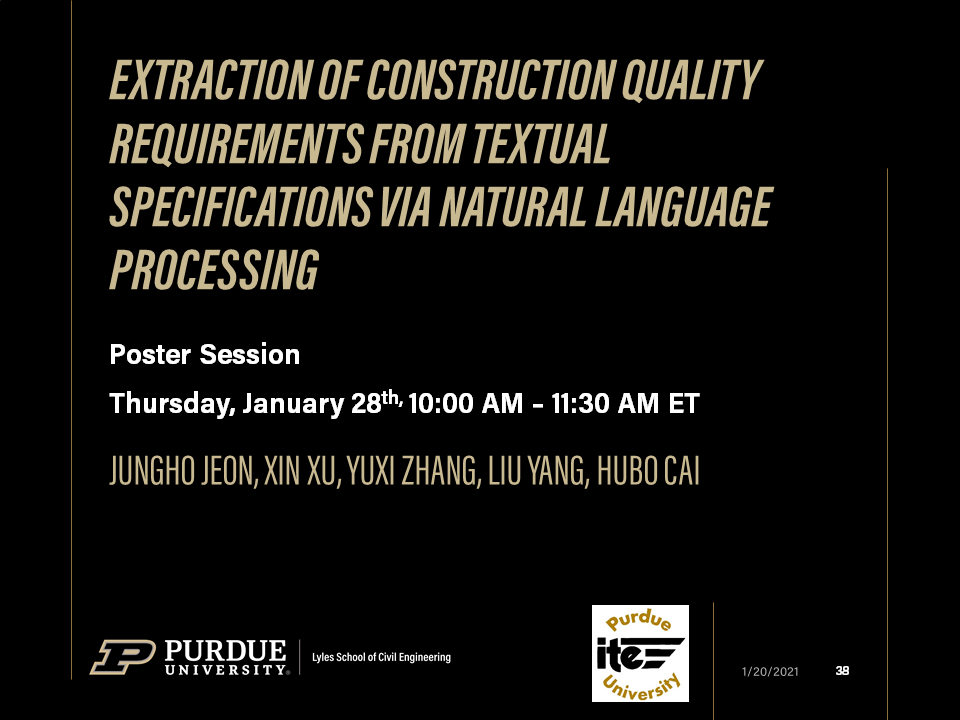Purdue colleagues virtually presenting various Lecturn, workshops, and Poster Sessions at the 2021 TRB Annual Meeting. @NASEMTRB  @PurdueCE  @JTRP1937  @CCATPurdue  @ITEhq  @IndianaIte