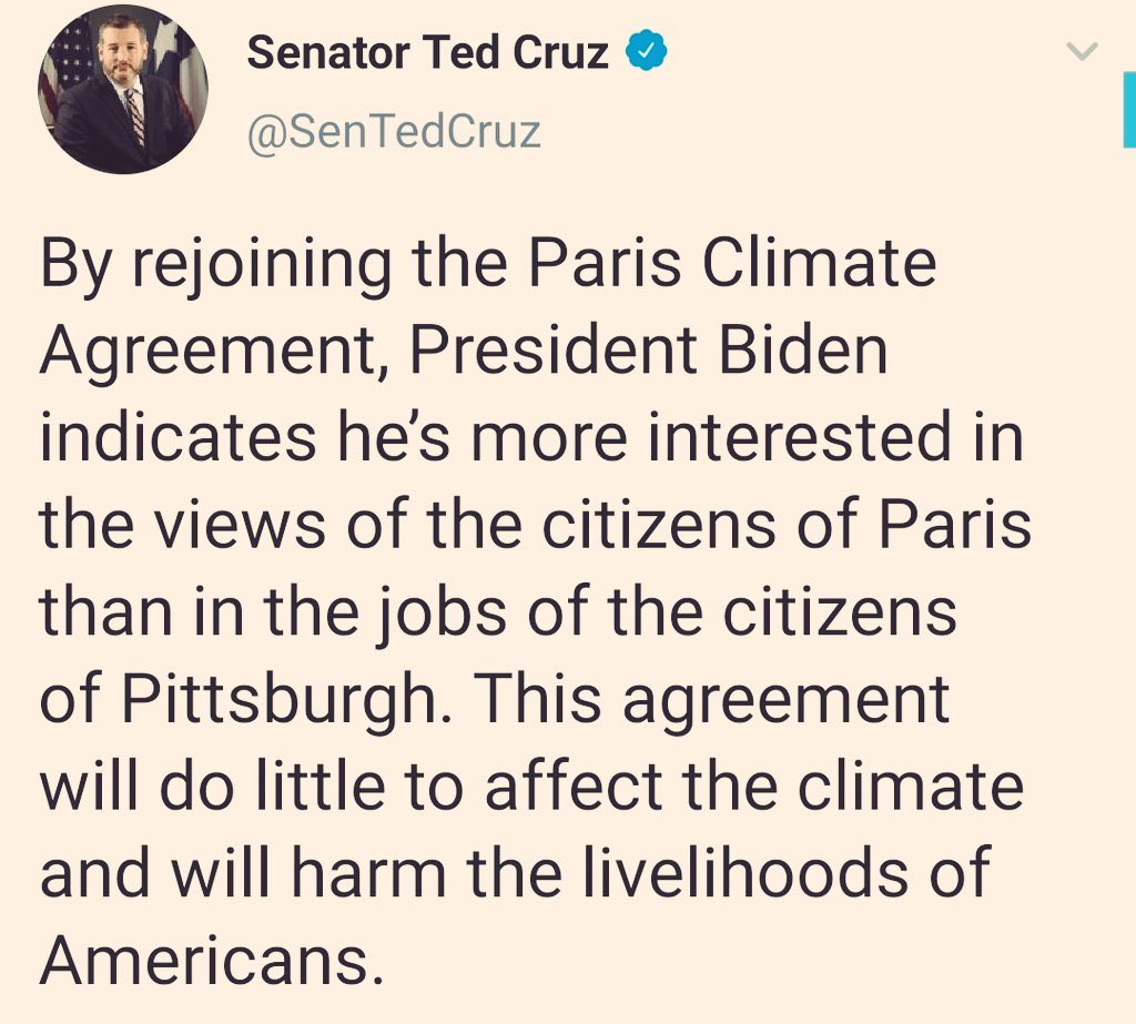 NickKnudsenUS's tweet photo. My 10-year old saw Ted Cruz’s tweet and said:

“Paris was an international agreement signed by lots of countries, right? Not just by France? It’s to help the whole planet.”

Yep, @tedcruz. My 10-year-old.

You’re an embarrassment. Oh and a seditionist traitor. #ExpelTedCruzNow https://t.co/dXON4h1w9q