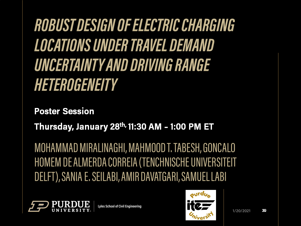 Purdue colleagues virtually presenting various Lecturn, workshops, and Poster Sessions at the 2021 TRB Annual Meeting. @NASEMTRB  @PurdueCE  @JTRP1937  @CCATPurdue  @ITEhq  @IndianaIte