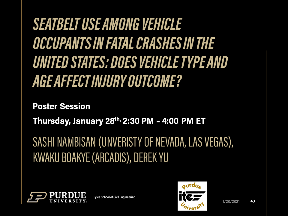 Purdue colleagues virtually presenting various Lecturn, workshops, and Poster Sessions at the 2021 TRB Annual Meeting. @NASEMTRB  @PurdueCE  @JTRP1937  @CCATPurdue  @ITEhq  @IndianaIte