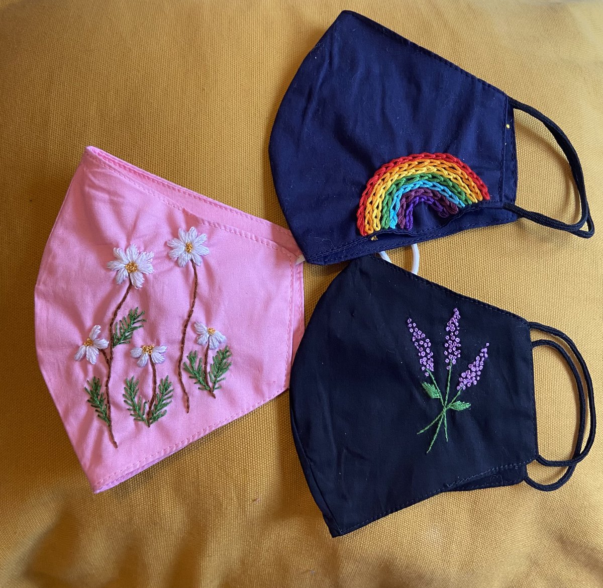 MaisyCrunden's tweet image. my lil masks are going down a TREAT!! DM me if you’d like one! I’m just about to do a re-stock so get yall orders in 🤩🤩 £5 each!! (£8 for two sides of embroidery)! I can custom made the design to whatever you’d like! 🌈🌈 #supportsmallbusiness #shopsmall