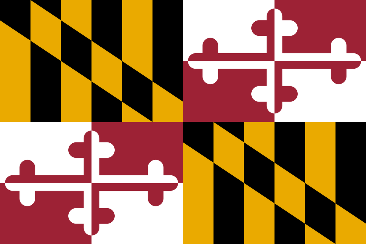 44. Maryland -- I'm personally devastated to learn the red and white banner in this flag was the Marylanders' battle flag to fight with the Confederacy. I wish it wasn't so, cause otherwise this thing would whip ass. What a psychotic color scheme and design choice