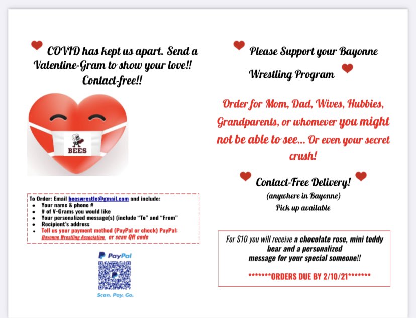 BeesWrestling1's tweet photo. Please support the Bayonne Wrestling Association!  Get your candy gram here! https://t.co/7lFk2hoNv9