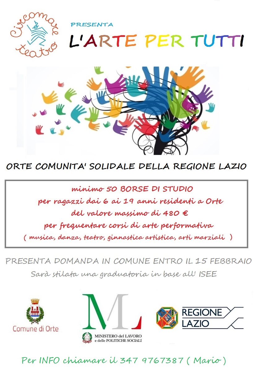 Comunità solidali 2020: assegnato all'associazione <a href="/CircomareTeatro/">Circomare Teatro</a> di  Orte uno dei progetti vincitori del bando finanziato dalla <a href="/RegioneLazio/">Regione Lazio</a>  tusciaeventi.it/2021/01/comuni… #inclusione #regionelazio #bando