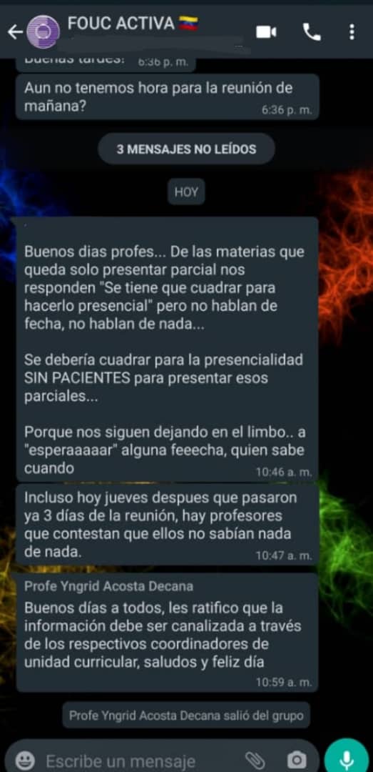 wrafacayama's tweet photo. La libertad de expresión que tanto se profesa en la UC, así actúan nuestras autoridades ante una simple exigencia de una estudiante que solo quiere comenzar clases. ¿Censura? Esto es una falta de respeto.... #laFOUCquiereclases #UC #Fouc #Odontologia https://t.co/b6HcHwy5zo