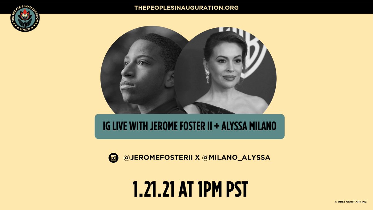 Jerome Foster II (@jeromefosterii) on Twitter photo Today as a part of The People's Inauguration:
I am joining the incredible <a href="/Alyssa_Milano/">Alyssa Milano</a> LIVE at 1pm PST on Instagram LIVE to discuss the need for accountability, justice, healing & renewal in America's future with <a href="/POTUS/">President Donald J. Trump</a> Joe Biden.
<a href="/ThePeoplesInaug/">The People’s Inauguration</a> <a href="/WeAreSoze/">The Soze Agency</a> <a href="/OneMillionOfUs_/">OneMillionOfUs</a> Today as a part of The People's Inauguration:
I am joining the incredible <a href="/Alyssa_Milano/">Alyssa Milano</a> LIVE at 1pm PST on Instagram LIVE to discuss the need for accountability, justice, healing & renewal in America's future with <a href="/POTUS/">President Donald J. Trump</a> Joe Biden.
<a href="/ThePeoplesInaug/">The People’s Inauguration</a> <a href="/WeAreSoze/">The Soze Agency</a> <a href="/OneMillionOfUs_/">OneMillionOfUs</a>