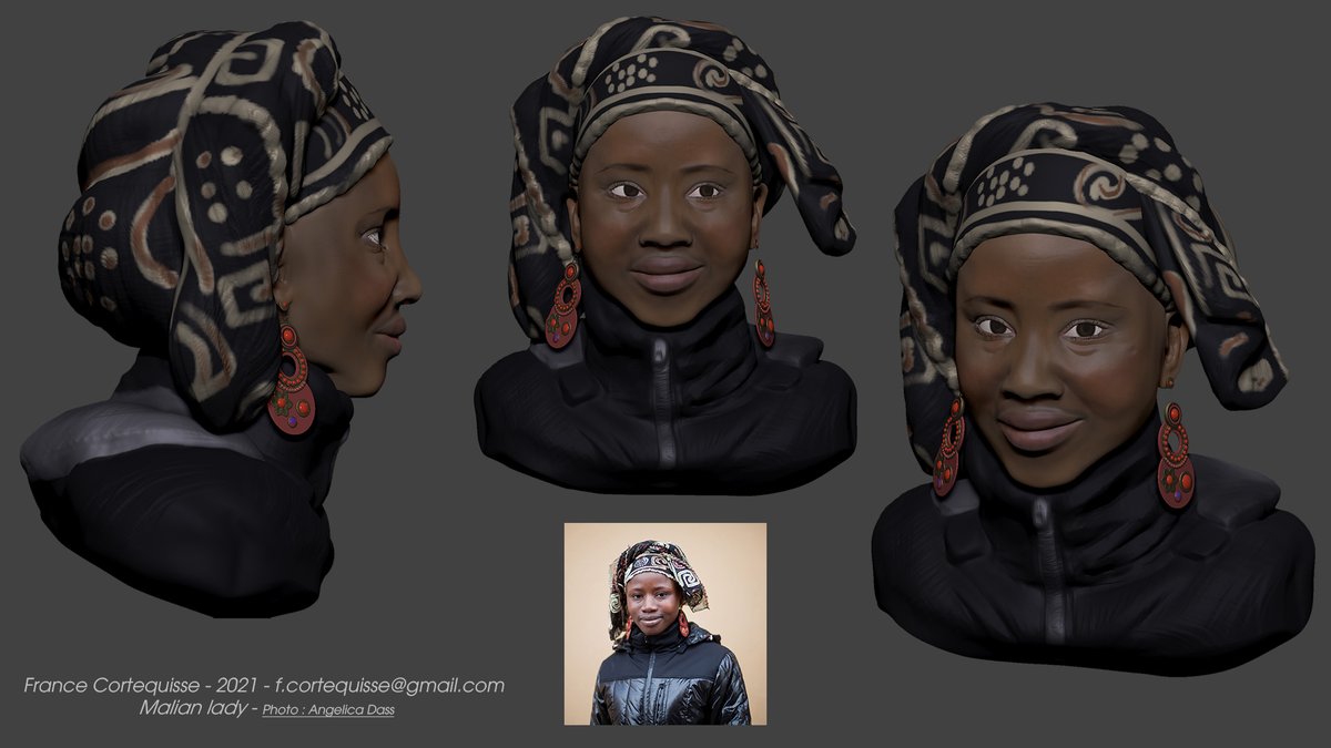 FCortequisse's tweet photo. New day , New Sculpt! 

Here is a 3D version of a picture captured by the talented photographer Angelica Dass. 

#zbrush #portraits #Mali #malian #sculpture https://t.co/cKOKFfHX2w