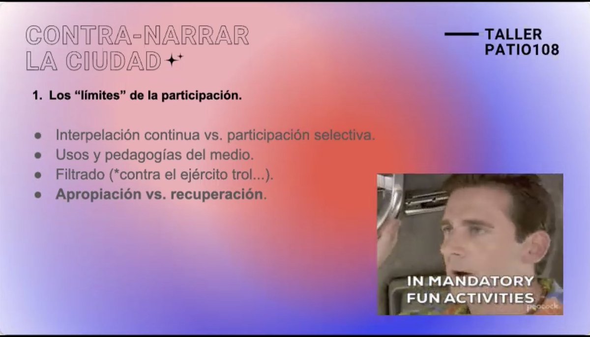 patio_108's tweet photo. Y sobre los límites de la participación. Ay los límites de la participación. No todo es lanzar una tecnología y esperar a que la gente participe. https://t.co/Shx2LBGEla