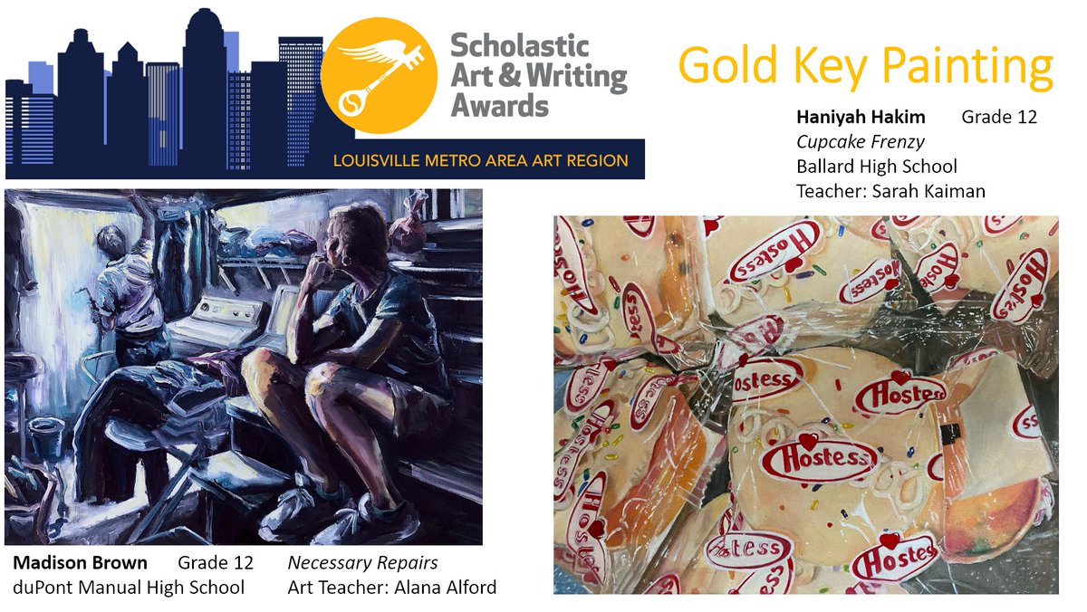 JCPSarts's tweet photo. Congratulations to the Gold Key Painting Awardees! (1/3)
@artandwriting @JCPSKY @jcpscdli @FundfortheArts @KMACMuseum @duPontManualVA @Forrester_Arts @mrs_kaiman @SOHSDragons @JCPSHighEA @JCPSHighEA_2 https://t.co/NfrVtQgZ0t