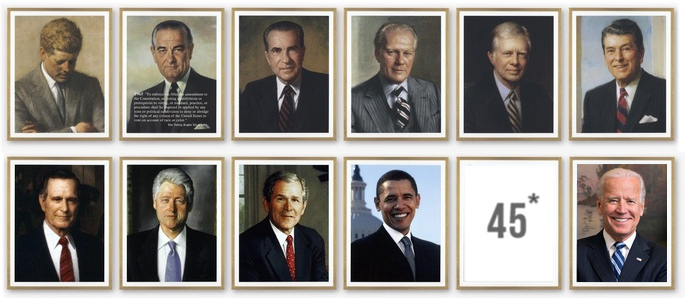 gary_kline's tweet photo. @taradublinrocks The presidential photo gallery in the Capitol & the White House should have a "45*" in place of Donald Trump. NO president who incited insurrection, not to mention impeached twice, should have a place there. https://t.co/7mO8LPyTn7