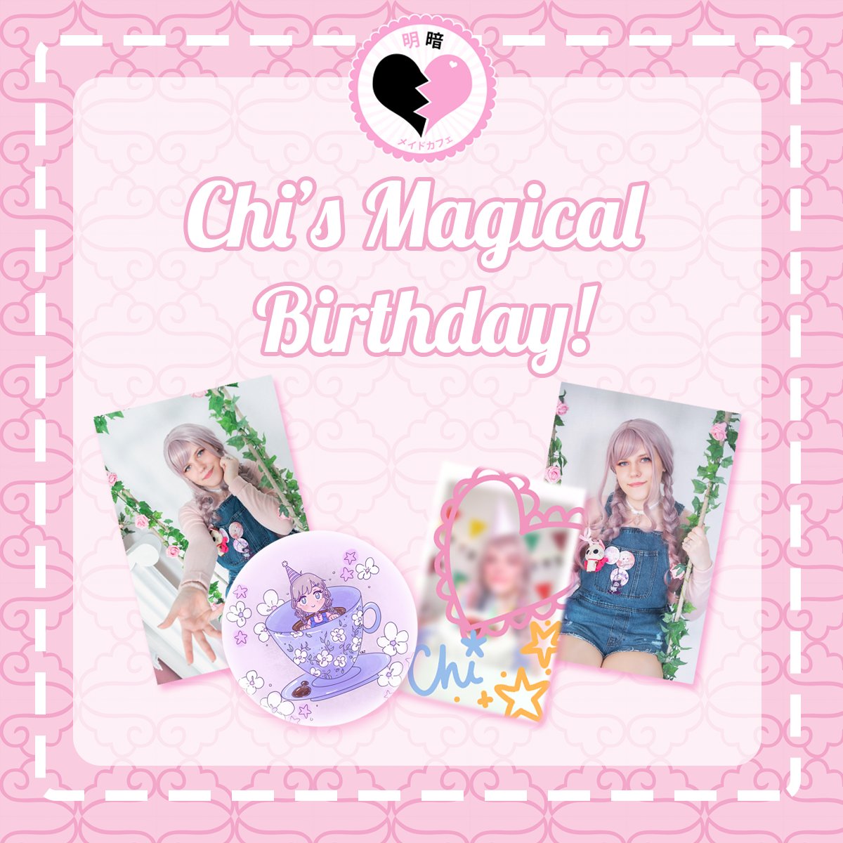 MeianMaids's tweet photo. Today is Maid Chi's birthday! Please join us in wishing her a wonderful day! ❤ To celebrate we have released the very special 'Chi's Magical Birthday' set! Including two bromides, a hand decorated chekki and a badge designed by Chi herself! ✨https://t.co/YD4MDZFtSF https://t.co/VLV1XhKZCt