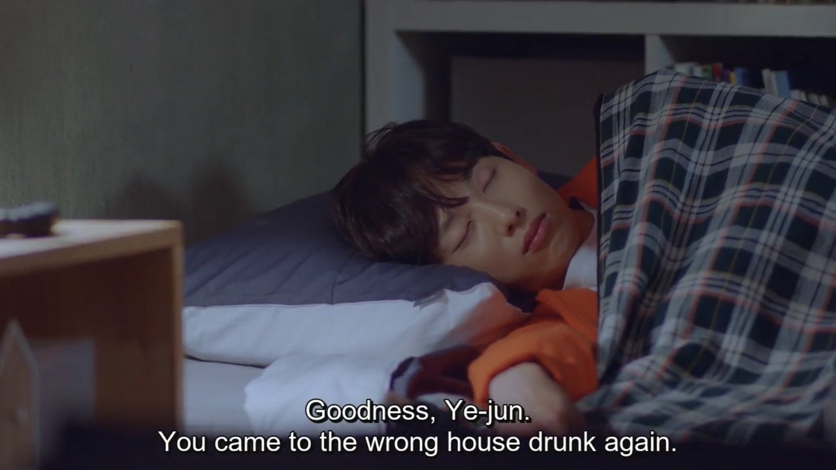 when he comes home drunk to sleep over at yeonghwa’s house but leaves after he sees seongyeom sleeping on the bed...
