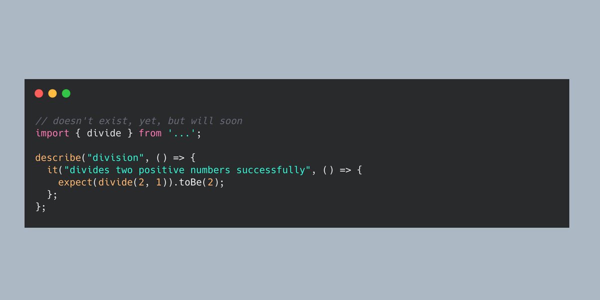  Step 1: Write a testYep, you start by writing a test. Your first test can be the simplest thing you can come up with. The only important thing is that you implement it.A potential first test case for your scenario can be seen below.