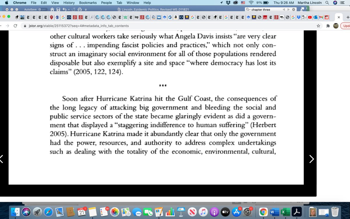 One obvious antecedent is Katrina. Henry Giroux's 2006 article on the "biopolitics of disposability" in the failed response now reads as terribly prescient, highlighting "the long legacy of attacking big government and bleeding the social and public sectors of the state..."