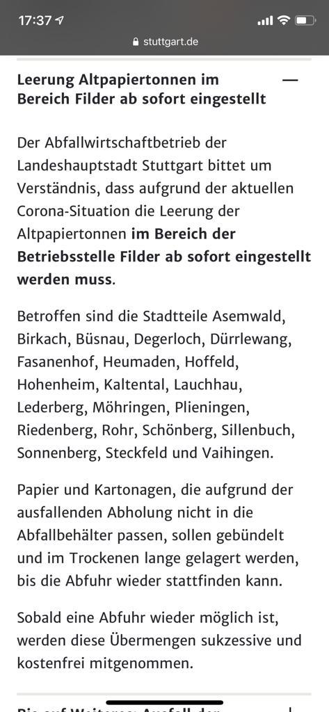 Für alle aus #Stuttgart - Darf gerne geteilt werden. 

KEINE ALTPAPIER ABHOLUNG AKTUELL MÖGLICH! 

@stuttgarttweets