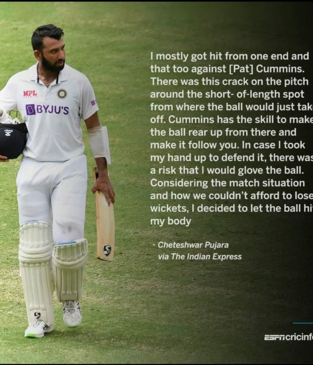 NileshShah68's tweet photo. Read it and Read it again. 

What probably isn't mentioned but was evident that he was shielding his colleagues and taking their share of body blows. 

Lion Heart Pujara. https://t.co/WAzXykzvl3