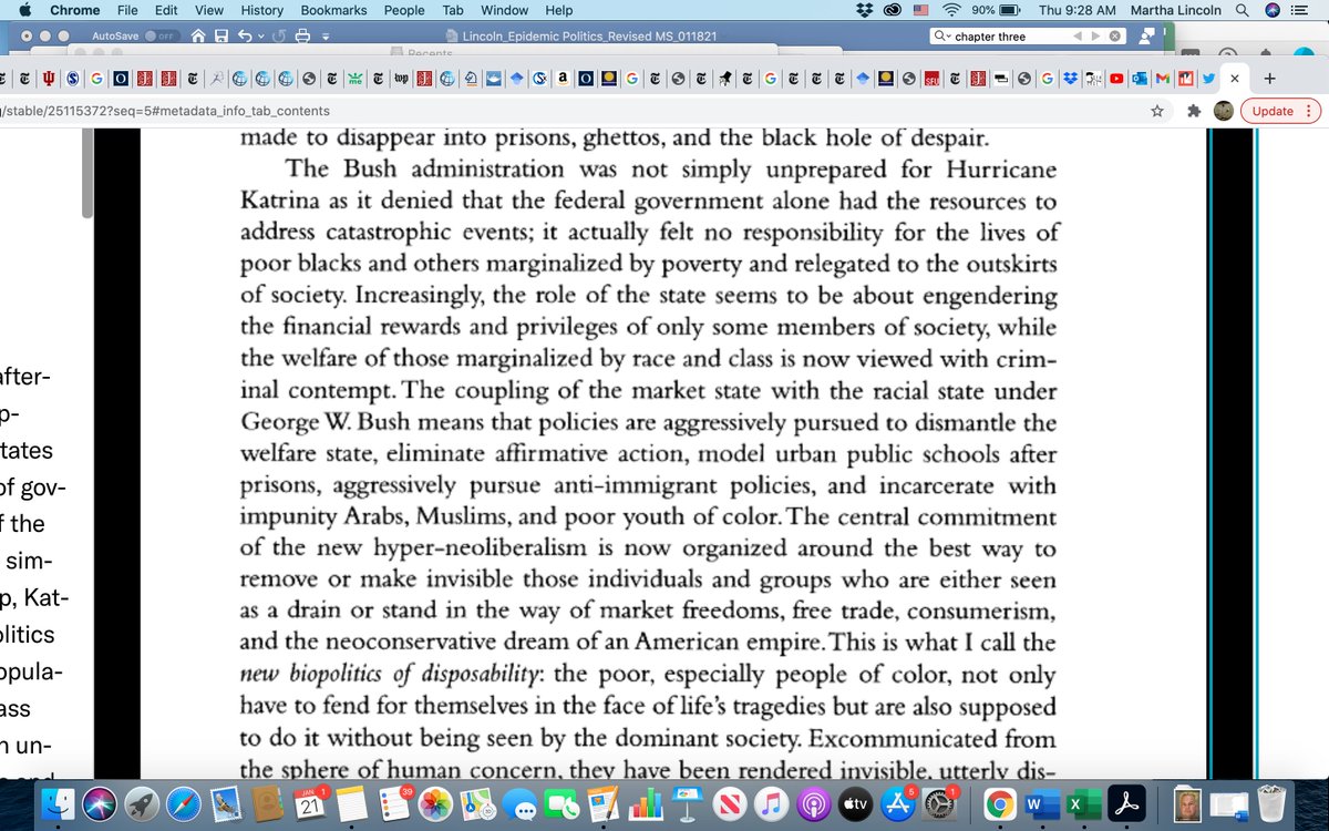 ... as well as the racialization of a disaster in which the Bush administration "felt no responsibility for the lives of poor blacks and others marginalized by poverty" [and NB, that admin should be strongly implicated in the scandal of COVID-19 - not rehabilitated by comparison]
