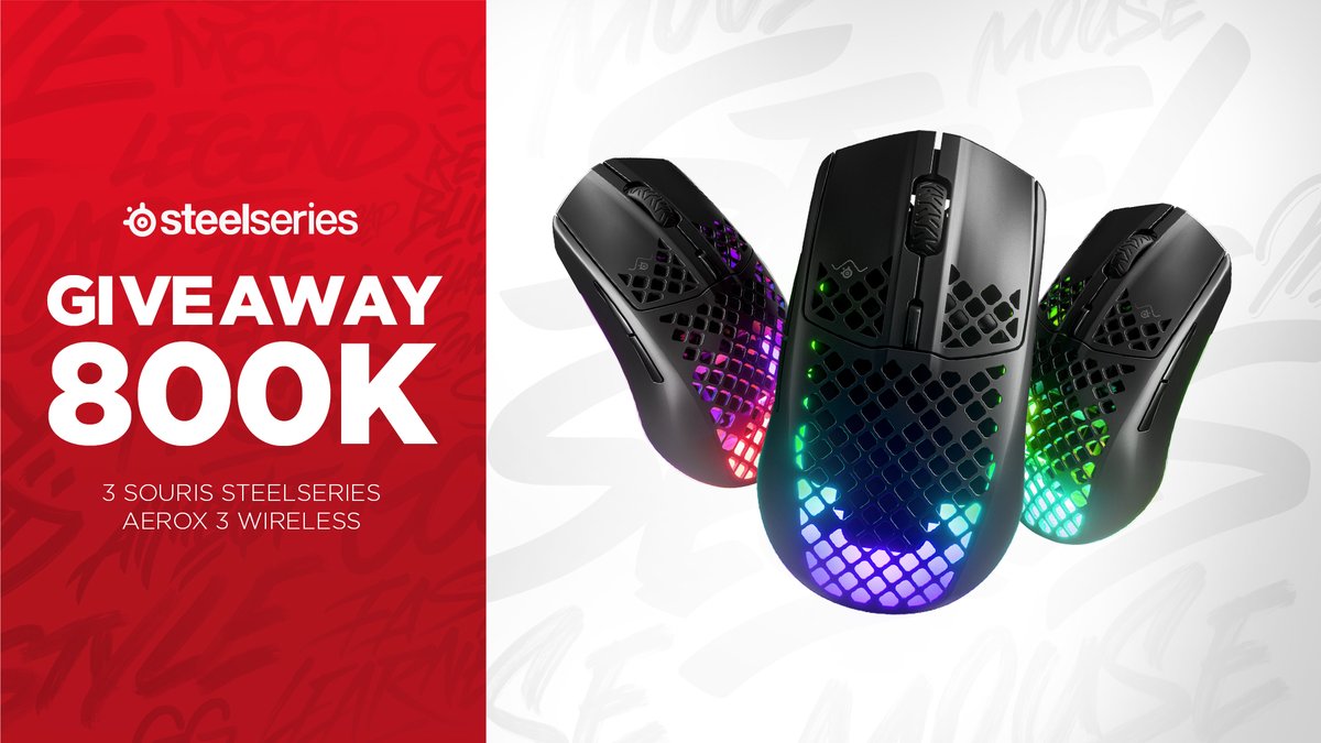 Vous êtes plus de 800 000 à nous suivre ! 🤩

Pour vous remercier, un petit Giveaway des familles 😁

#RT &amp; #Follow <a href="/GotagaTV/">GotagaTV</a> &amp; <a href="/SteelSeriesFR/">SteelSeries France 🇫🇷</a> pour avoir une chance de gagner la nouvelle souris de <a href="/Gotaga/">M8 Gotaga</a> , la Aerox 3 Wireless ! (3 gagnants)

TAS le 28.01.2021