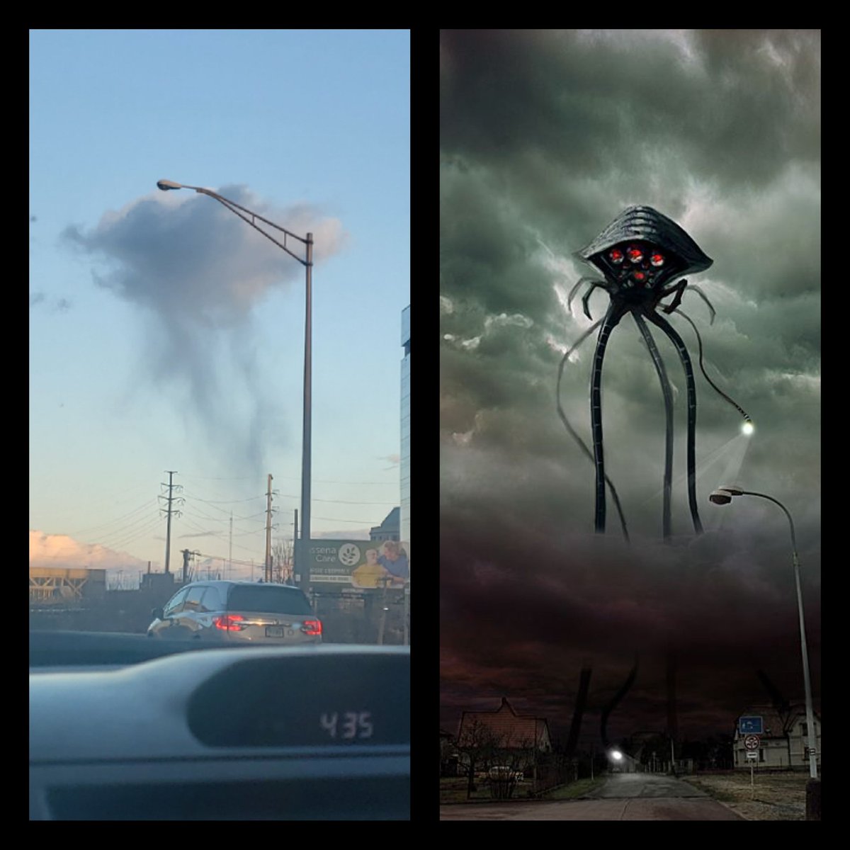 Cosmictruth369's tweet image. #Metaphor
#WarOfTheWorlds
#ArtificialClouds
#Chemtrails