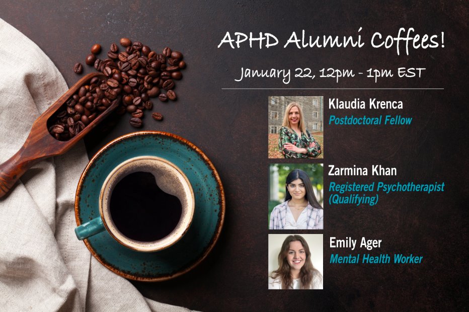 🚨Hey APHD students! Join us tomorrow at 12PM EST for our first #APHDAlumniCoffees☕️ event featuring three of our new grads! Get some tips and tricks on how these grads got through grad school and landed the careers they are now pursuing! RSVP here: bit.ly/3bWVxe8