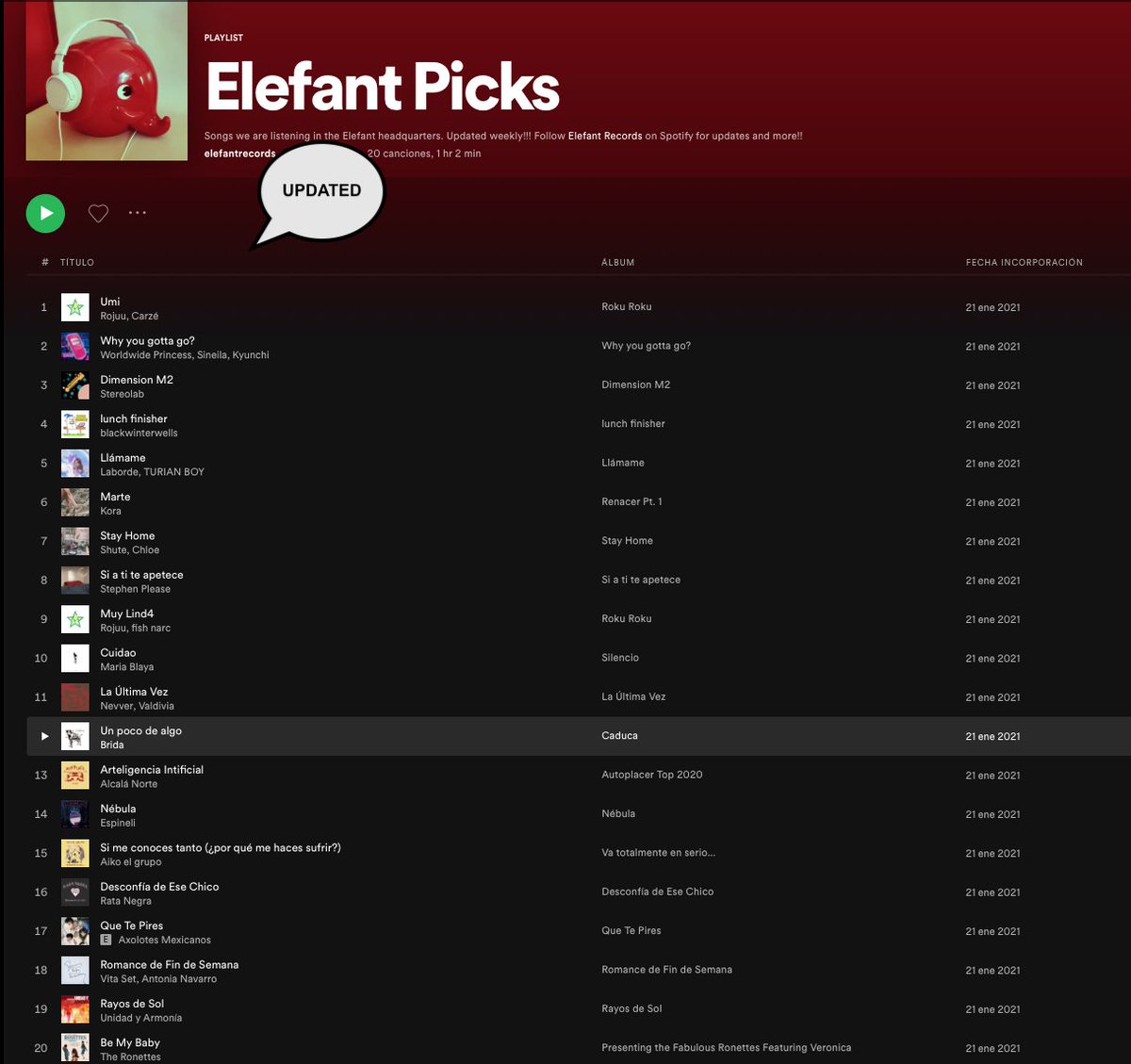 👋👋👋👋 #Playlist #Actualizada ELEFANT PICKS #Spotify spoti.fi/3d6RRF0 #Updated👋👋👋👋