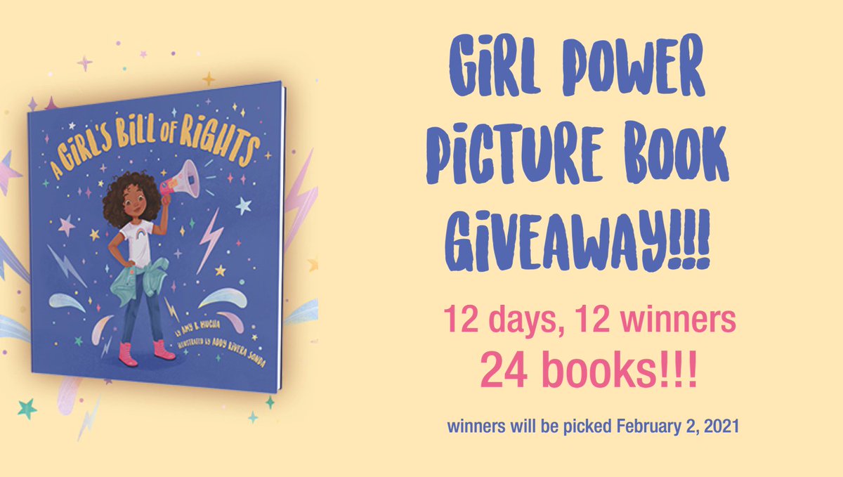 AmyMucha's tweet photo. To celebrate my debut #picturebook launch &amp; in honor of our new VP Kamala Harris 🤩 I'm hosting a HUGE 12-day girl power #BookGiveaway! 12 lucky winners, 24 books to give away, or your choice of girl power merch! See next tweet for details.... https://t.co/7wKSt2BvVV