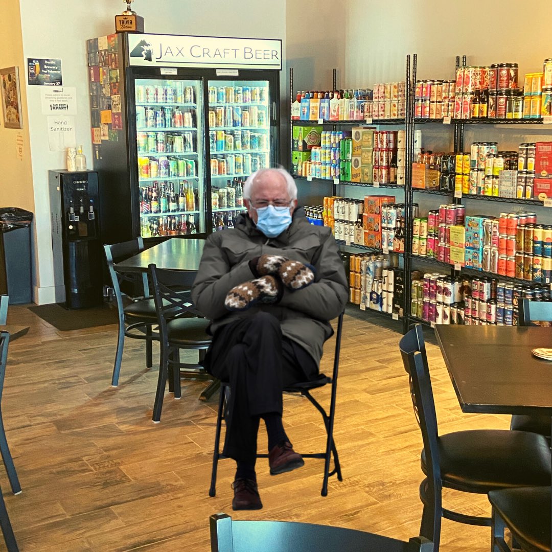 JaxCraftBeer's tweet photo. Bernie waiting for JCB to tap @BellsBrewery Hopslam and @funkybuddhabrew Maple Bacon Coffee Porter...donโt worry-coming soon!
For now, we have a few 4-pks of MBCP left AND 32 other amazing beers on tap! ๐ป
#jaxcraftbeer #32taps #supportlocaljax #904 #berniemittens #Berniememes https://t.co/C1ccusCrBU