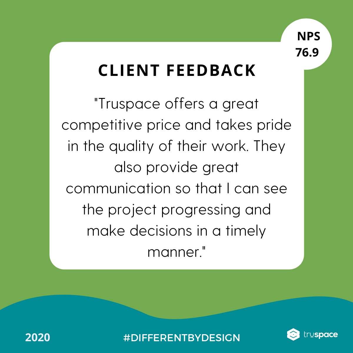 Truspacedesign's tweet photo. Recently, we asked some of our clients for their feedback. We were pleased to announce that we received a Net Promoter Score (NPS) of 76.9. This number demonstrated that our performance standards much improved from the previous years. #officedesign https://t.co/81Tzv9eSw5