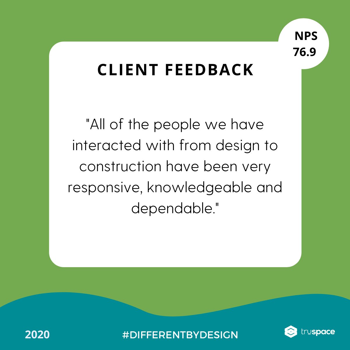 Truspacedesign's tweet photo. Recently, we asked some of our clients for their feedback. We were pleased to announce that we received a Net Promoter Score (NPS) of 76.9. This number demonstrated that our performance standards much improved from the previous years. #officedesign https://t.co/81Tzv9eSw5
