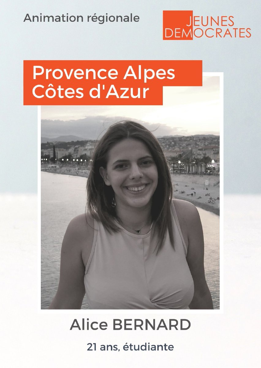 J_Democrates's tweet photo. 👩 Alice BERNARD, 21 ans et étudiante est nommée animatrice régionale #JDems de #ProvenceAlpesCotedAzur. https://t.co/XheiNONuAI
