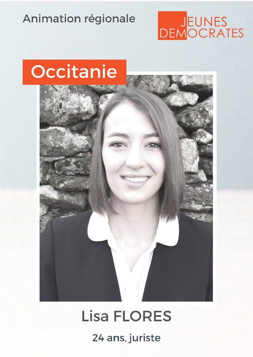 J_Democrates's tweet photo. 👩 Lisa FLORES, 24 ans, juriste, est nommée animatrice régionale #JDems d' #Occitanie. https://t.co/gcoEoAvCt1