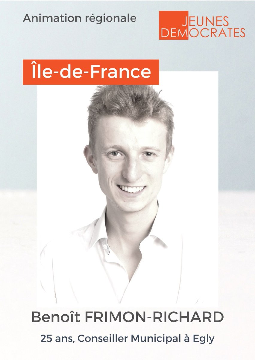J_Democrates's tweet photo. 👦 Benoît FRIMON-RICHARD, 25 ans, conseiller municipale à Egly, est nommé animateur régional #JDems d' #IleDeFrance. https://t.co/ndrK8MOmtJ