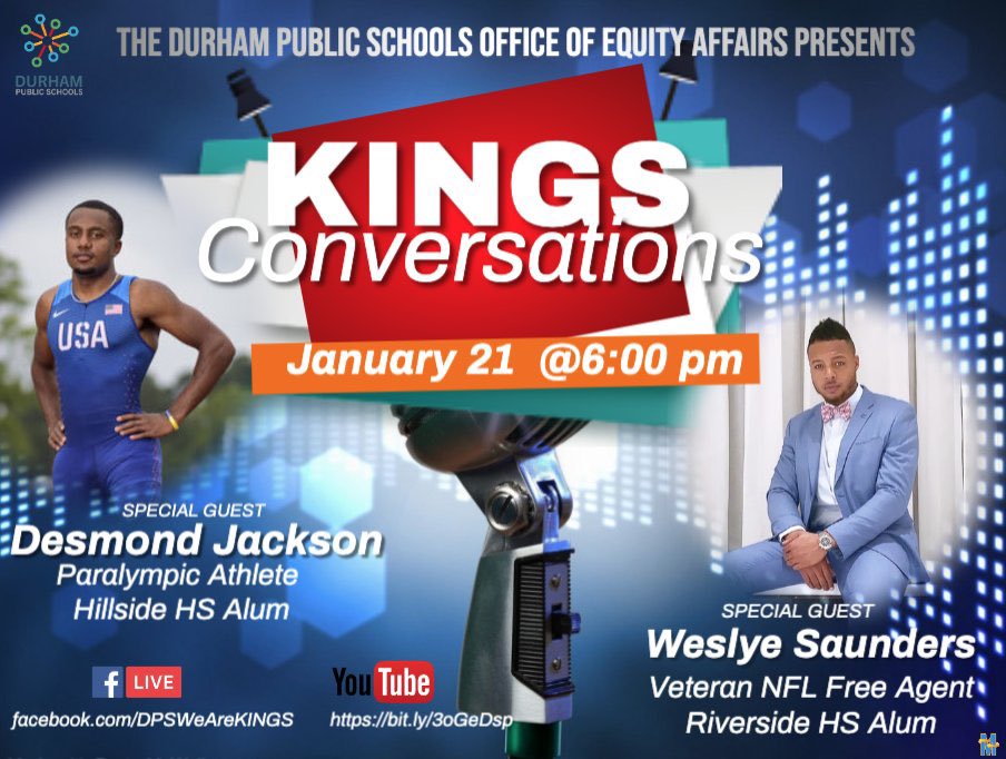 #DPSCommunity | TONIGHT | DPS Equity Affairs is proud to present KINGS Conversations. The new series features professional men of color sharing their personal experiences. The series streams tonight on Facebook &amp; Youtube at 6 pm.
Facebook.com/DPSWeAreKINGS | bit.ly/DPSWeAreKingsY…
