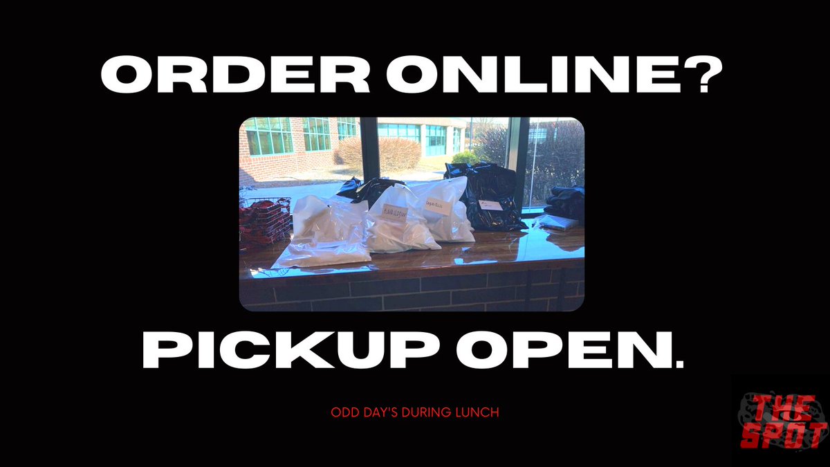🔴 Order Something Online? Our In-Store Pickup is now open! Stop by The Spot on odd days during lunch to pick up your online order.