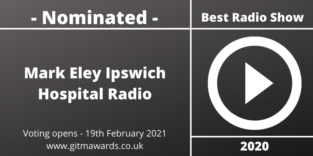 Congratulations to Mark Eley Ipswich Hospital Radio - nominated for Best Radio Show for their support of unsigned musicians. 

#GITMAwards