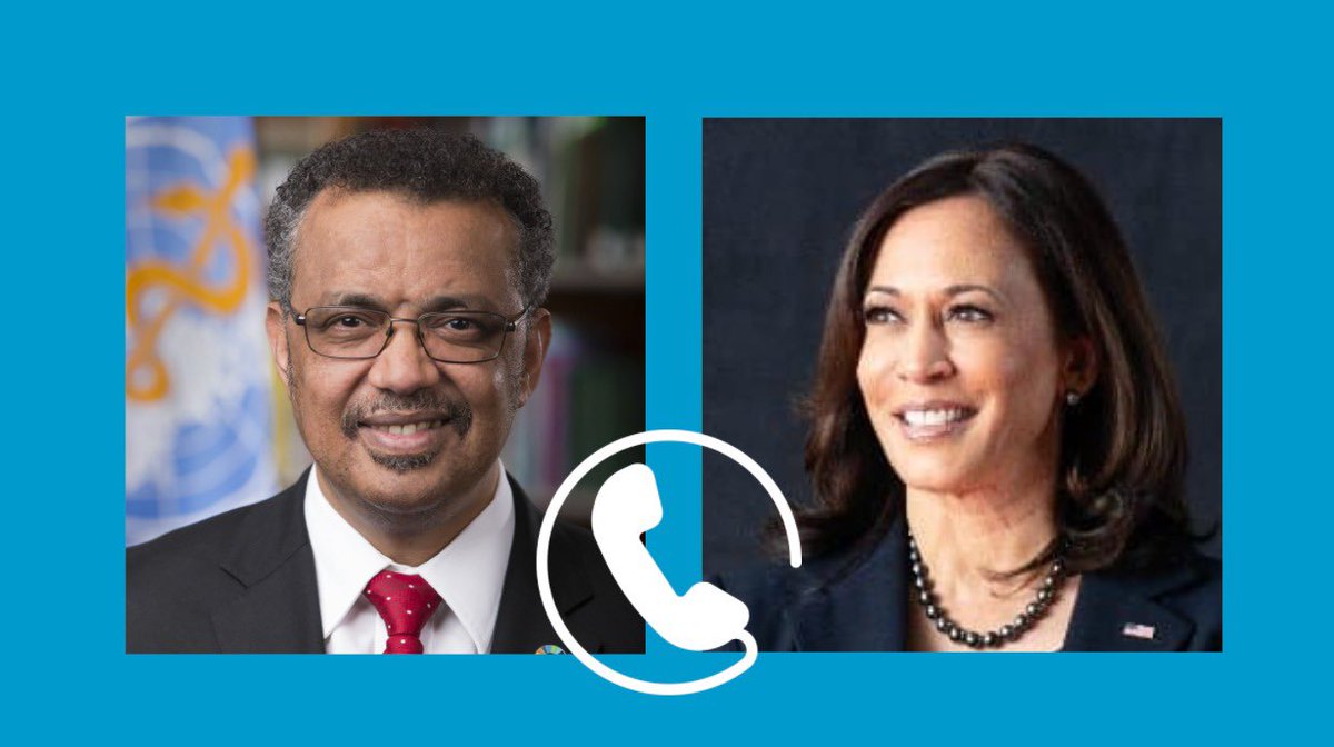 DrTedros's tweet photo. Honoured to speak with @VP @KamalaHarris today. I thanked her &amp; President @JoeBiden for their commitment to @WHO &amp; global health. I am also grateful to the new  administration for advancing women's health &amp; #ClimateAction. We look forward to continuing the 🇺🇸 &amp; WHO partnership. https://t.co/3QAjLNI4X0