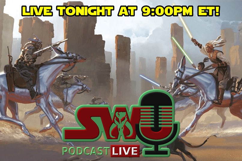 TheSWU's tweet photo. Tune into the #SWU Podcast tonight as we share our reviews of the first books of #TheHighRepublic and discuss all the latest #StarWars news!

Listen LIVE at 9:00pm ET / 6:00pm PT on @Channel1138! 🎧 https://t.co/laK0NoDPcP