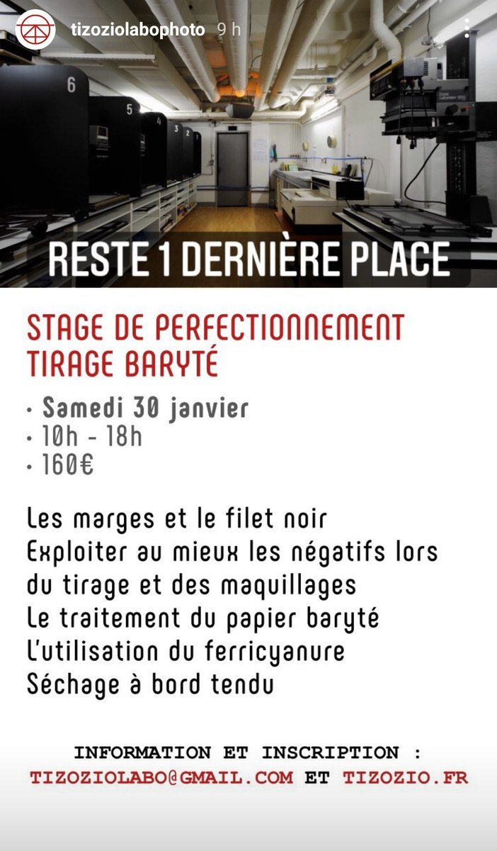 TizozioLabo's tweet photo. Prochains stages au labo :
Perfectionnement tirage baryté le 30/01/2021 - dernières places
Détails et inscriptions voir ci-dessous https://t.co/yWeeWRiNO7