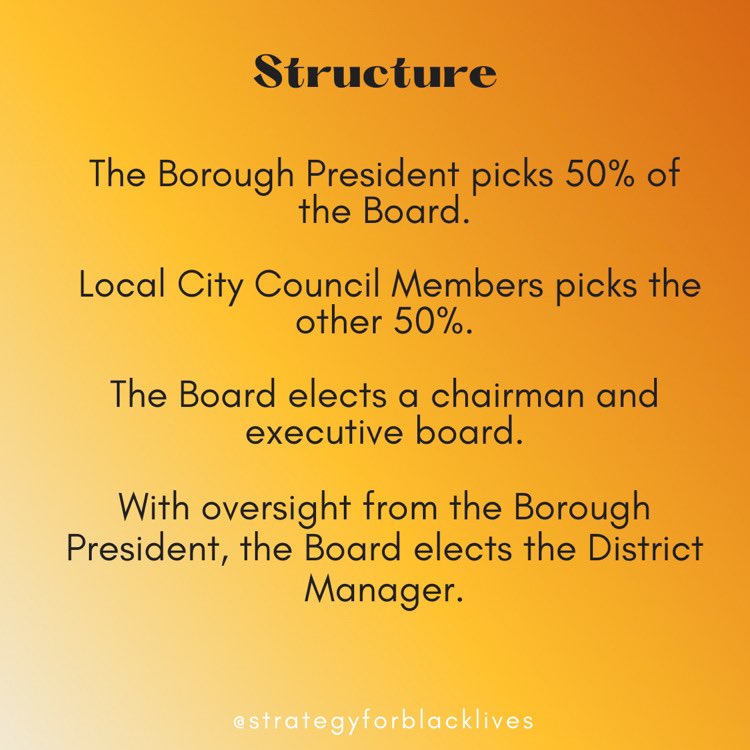 Borough Presidents have the power to appoint people to their community board, and Local City council members appoint the rest! 
