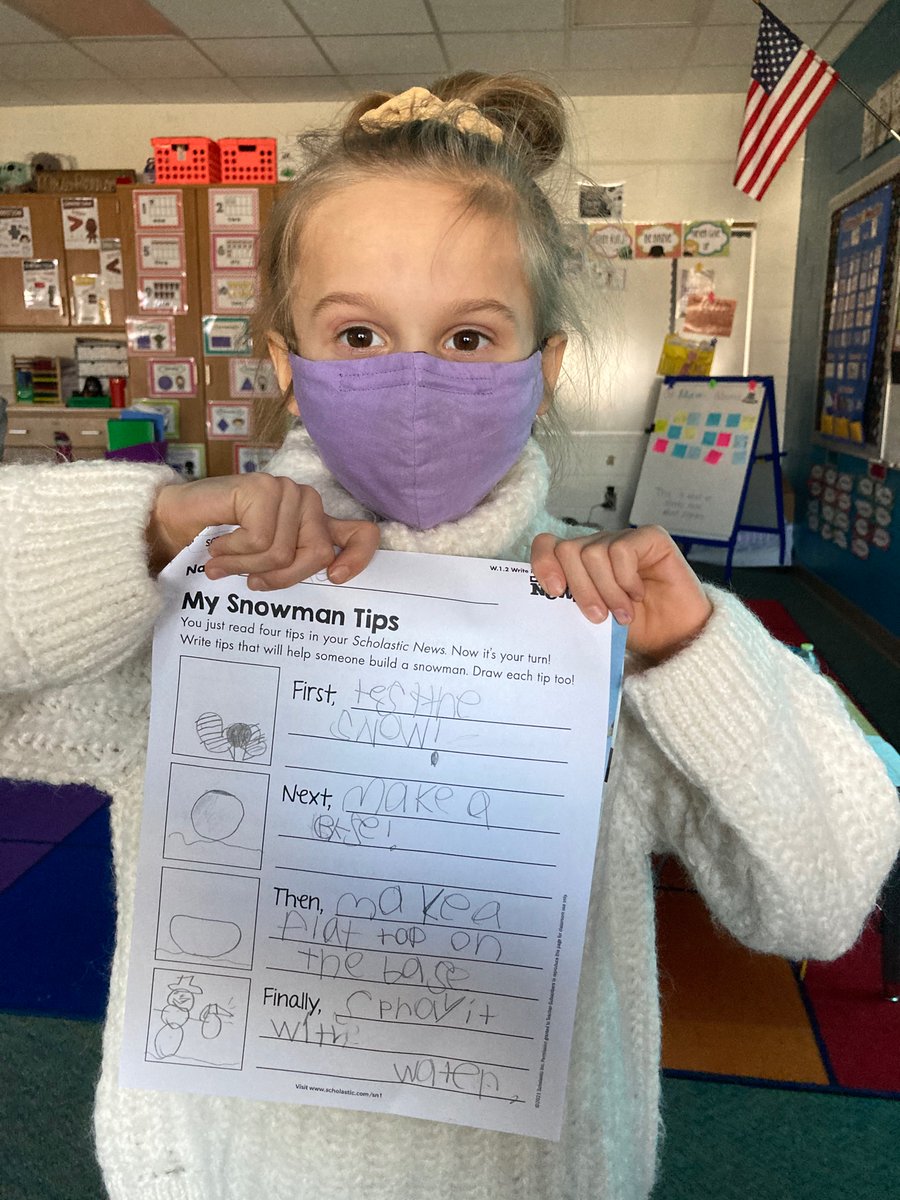 We read a Scholastic News with some great snowman ⛄️ building tips!! Ask your firstie what the last step is!! Hint: 💦
