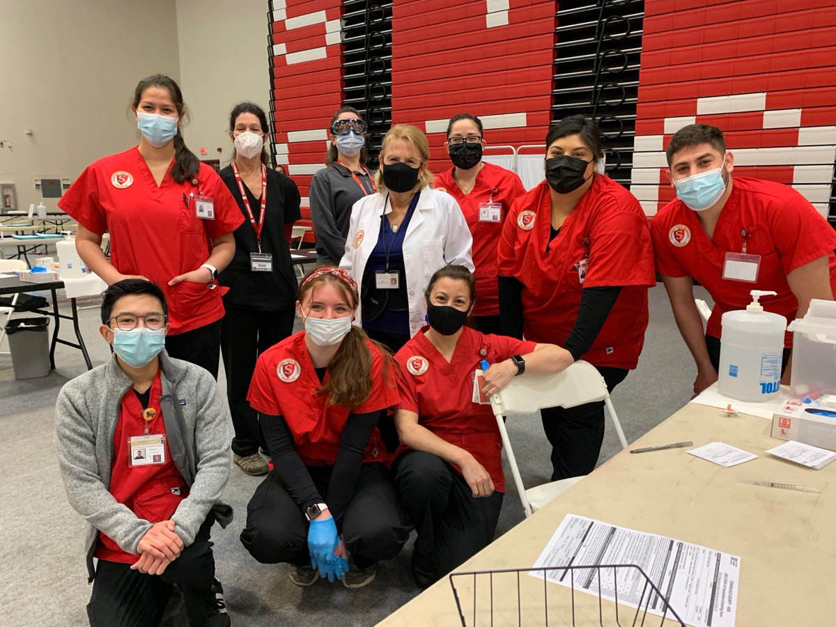 #StanState School of Nursing students and faculty are at the Stanislaus County Health Services Agency's vaccination clinic inside Fitzpatrick Arena, ready to provide support for the county. #WarriorStrong ❤️💛