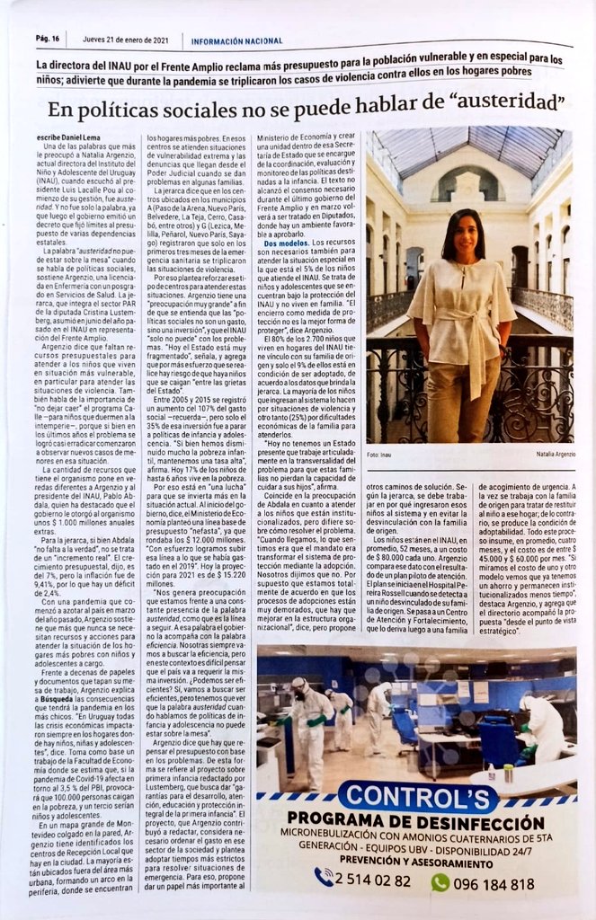 Mi preocupación actualmente no está centrada en el presupuesto (si bien tiene abatimiento de 2% para 2021) sino en el diseño de metas q planteó INAU, orientadas más a obedecer mandato de gobierno q a atender realidades complejas y duras q atraviesan las infancias y adolescencias