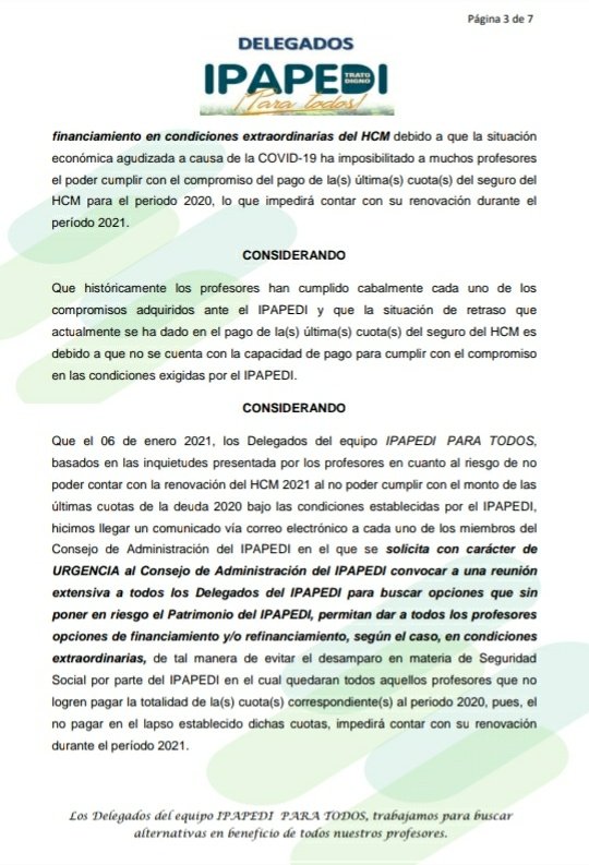ipapedidetodos's tweet photo. Los Delegados del IPAPEDI de distintas Facultades y de los Jubilados de la UC, ha enviado el Comunicado N° 2 al Consejo de Administración, en virtud de que a la fecha no hemos tenido respuesta a la solicitud realizada para buscar opciones en conjunto en beneficio de los docentes. https://t.co/1CArqFI8MV