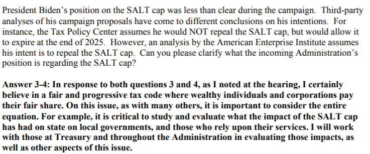 YELLEN weighs in on administration's stance on SALT cap  #Taxtwitter