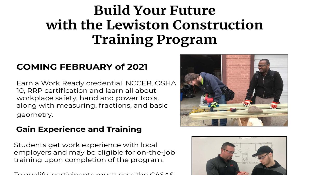 MultilingualLPS's tweet image. Start building your future with @LewistonAdultEd 🛠️✅