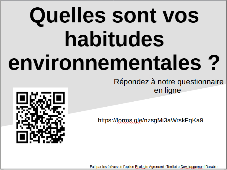 Les élèves de l'option EATDD vous proposent cette enquête sur vos habitudes environnementales. Merci de les aider en participant à l'enquête jointe : forms.gle/nzsgMi3aWrskFq…