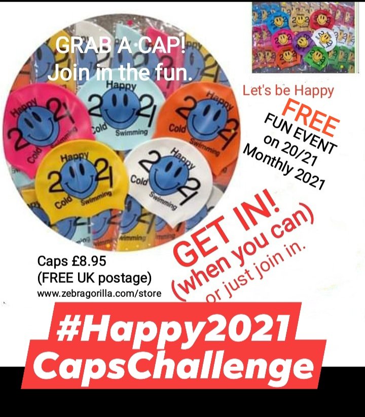 Join in! #happy2021capschallenge zebragorilla.com/2021-events
#happywildswimming #coldswimming @coldswimming #freeevent #swimcaps #happytimes #funadventures