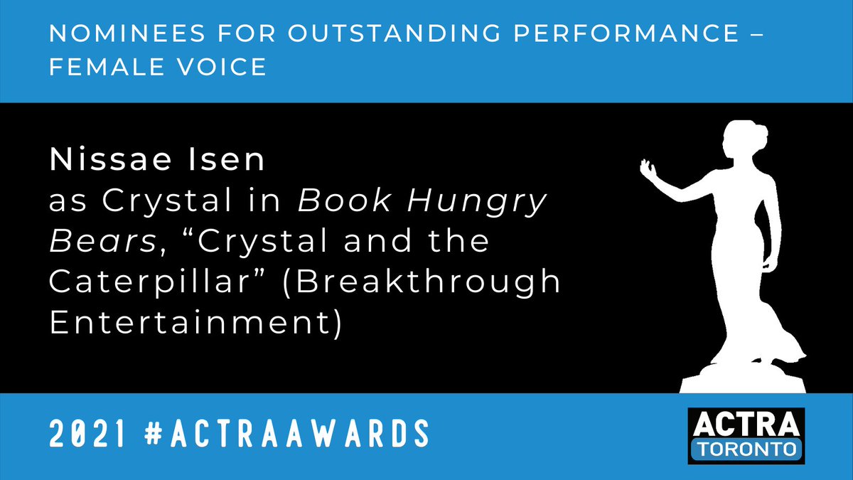ACTRAToronto's tweet photo. Nissae Isen as Crystal in Book Hungry Bears, “Crystal and the Caterpillar” (Breakthrough Entertainment). #ACTRAAwards https://t.co/o6ZnCyVcSn